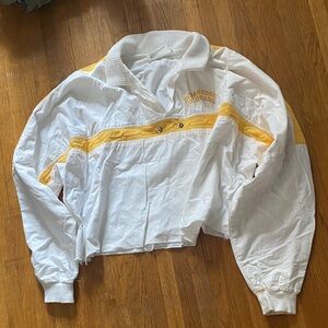 Varsity Style White w Yellow cropped
Top/Jacket vintage. Cedaredge Colorado